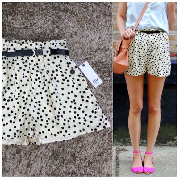 DV by Dolce Vita Pants - Dolce Vita Pleated Belted Polka Dot Dressy Shorts